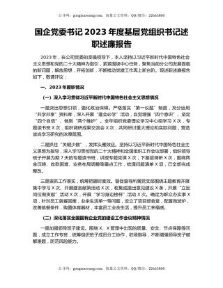国企党委书记2023年度基层党组织书记述职述廉报告