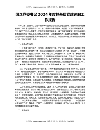 国企党委书记2024年度抓基层党建述职工作报告