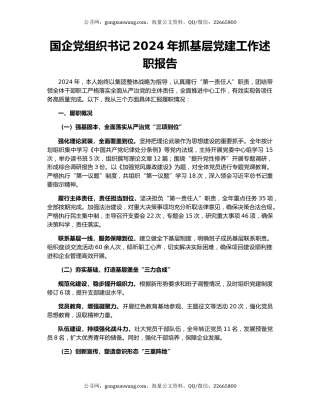 国企党组织书记2024年抓基层党建工作述职报告