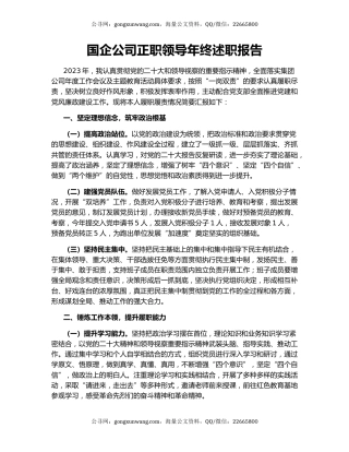 国企公司正职领导年终述职报告