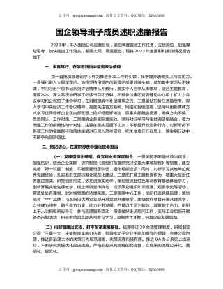 国企领导班子成员述职述廉报告