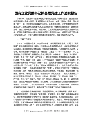 国有企业党委书记抓基层党建工作述职报告