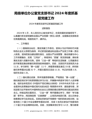 局级单位办公室党支部书记2024年度抓基层党建工作