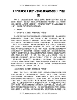 工业园区党工委书记抓基层党建述职工作报告
