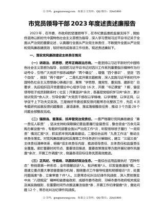 市党员领导干部2023年度述责述廉报告