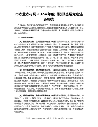 市农业农村局2024年度书记抓基层党建述职报告