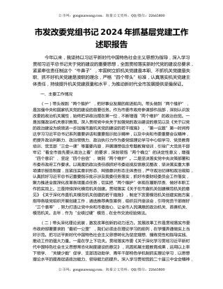 市发改委党组书记2024年抓基层党建工作述职报告