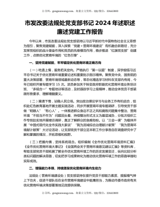 市发改委法规处党支部书记2024年述职述廉述党建工作报告