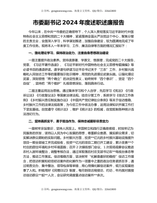 市委副书记2024年度述职述廉报告