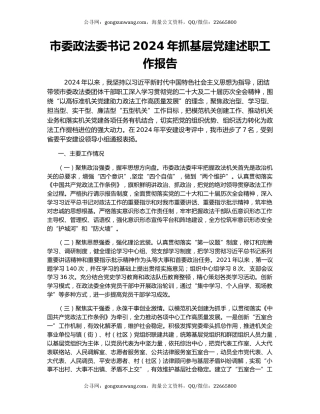 市委政法委书记2024年抓基层党建述职工作报告