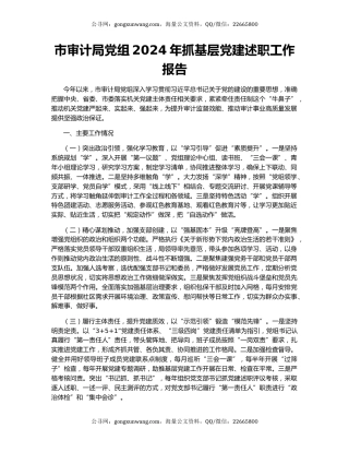 市审计局党组2024年抓基层党建述职工作报告