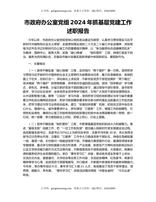 市政府办公室党组2024年抓基层党建工作述职报告