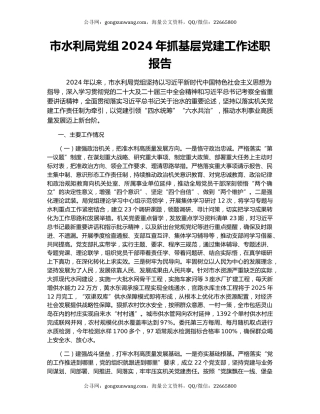市水利局党组2024年抓基层党建工作述职报告