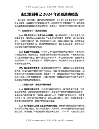 市纪委副书记2024年述职述廉报告