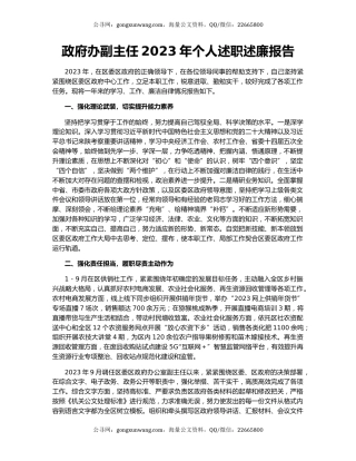政府办副主任2023年个人述职述廉报告