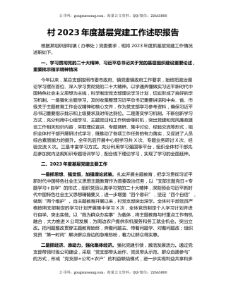 村2023年度基层党建工作述职报告