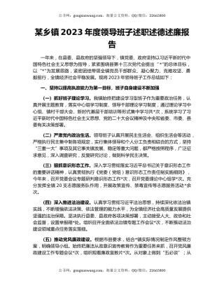 某乡镇2023年度领导班子述职述德述廉报告