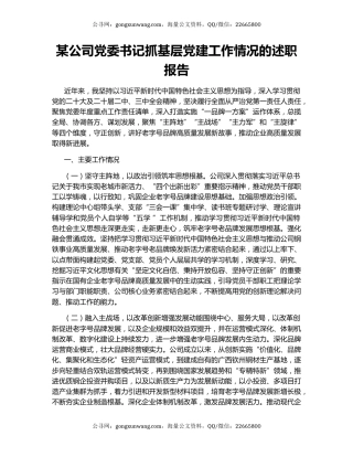 某公司党委书记抓基层党建工作情况的述职报告