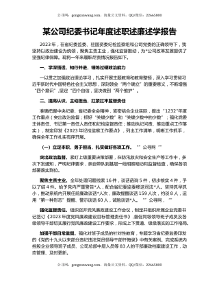 某公司纪委书记年度述职述廉述学报告