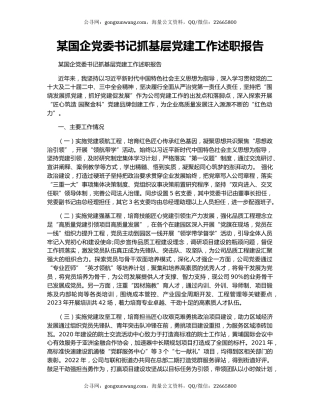 某国企党委书记抓基层党建工作述职报告