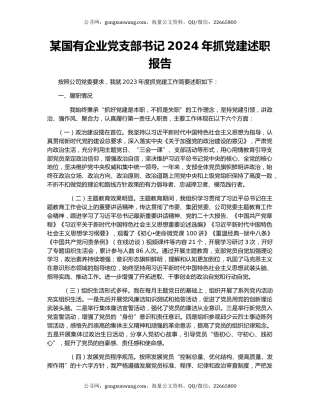 某国有企业党支部书记2024年抓党建述职报告