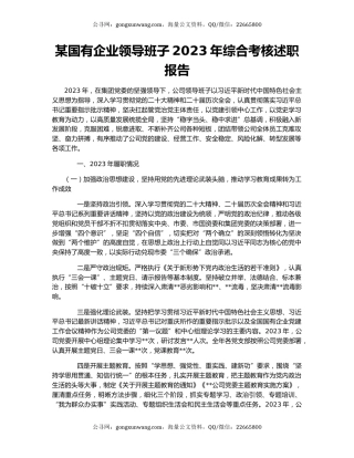 某国有企业领导班子2023年综合考核述职报告