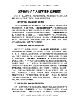 某局副局长个人述学述职述廉报告