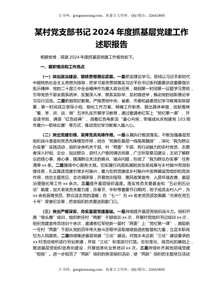 某村党支部书记2024年度抓基层党建工作述职报告
