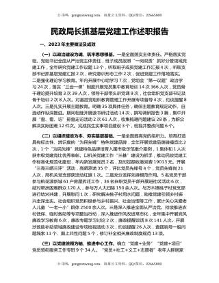 民政局长抓基层党建工作述职报告