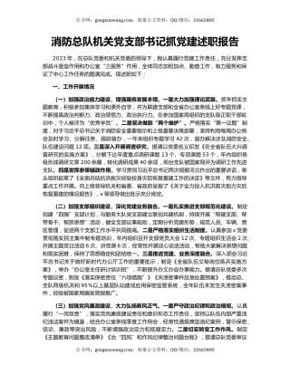 消防总队机关党支部书记抓党建述职报告