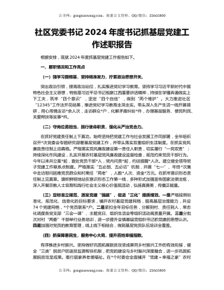 社区党委书记2024年度书记抓基层党建工作述职报告