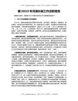 镇2023年河湖长制工作述职报告