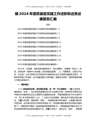 镇2024年度抓基层党建工作述职和述责述廉报告汇编