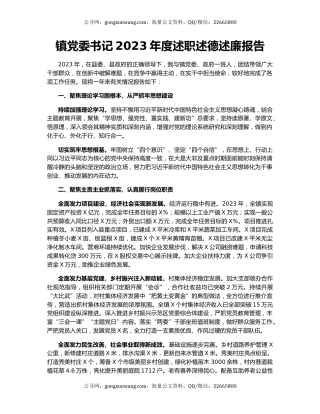 镇党委书记2023年度述职述德述廉报告