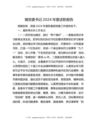 镇党委书记2024年度述职报告
