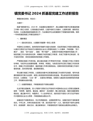 镇党委书记2024抓基层党建工作述职报告
