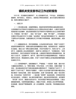 镇机关党支部书记工作述职报告