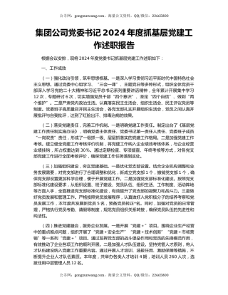 集团公司党委书记2024年度抓基层党建工作述职报告