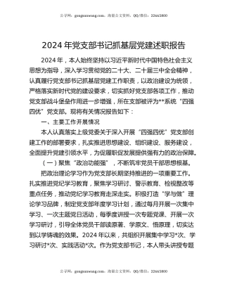 2024年党支部书记抓基层党建述职报告