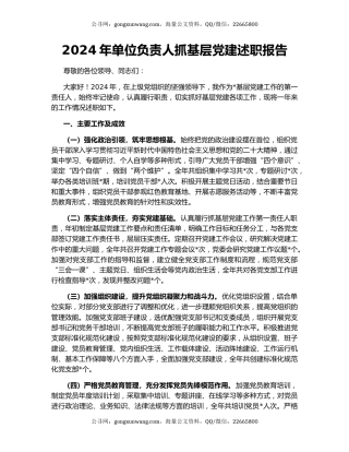 2024年单位负责人抓基层党建述职报告