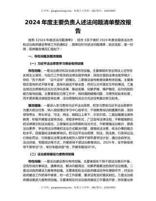 2024年度主要负责人述法问题清单整改报告