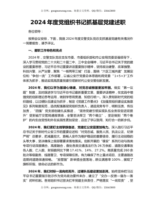 2024年度党组织书记抓基层党建述职