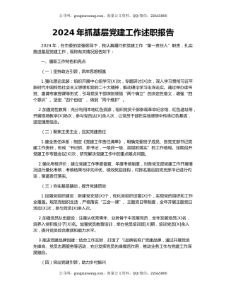 2024年抓基层党建工作述职报告