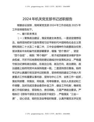 2024年机关党支部书记述职报告