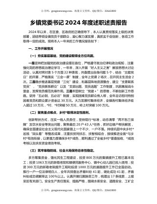 乡镇党委书记2024年度述职述责报告