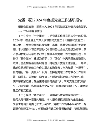党委书记2024年度抓党建工作述职报告