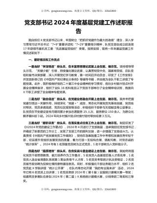 党支部书记2024年度基层党建工作述职报告
