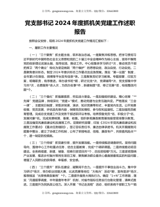 党支部书记2024年度抓机关党建工作述职报告