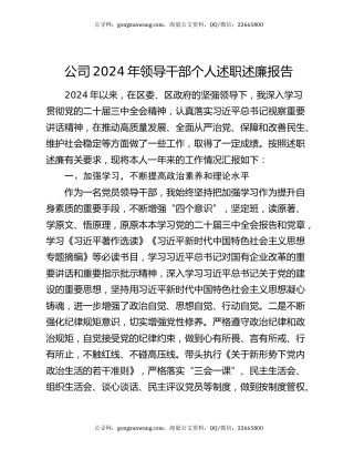 公司2024年领导干部个人述职述廉报告