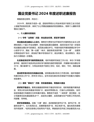 国企党委书记2024年度述职述廉报告